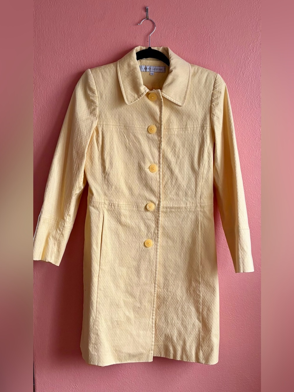 Larry Levine Pale Yellow Single-Breasted Pea Coat